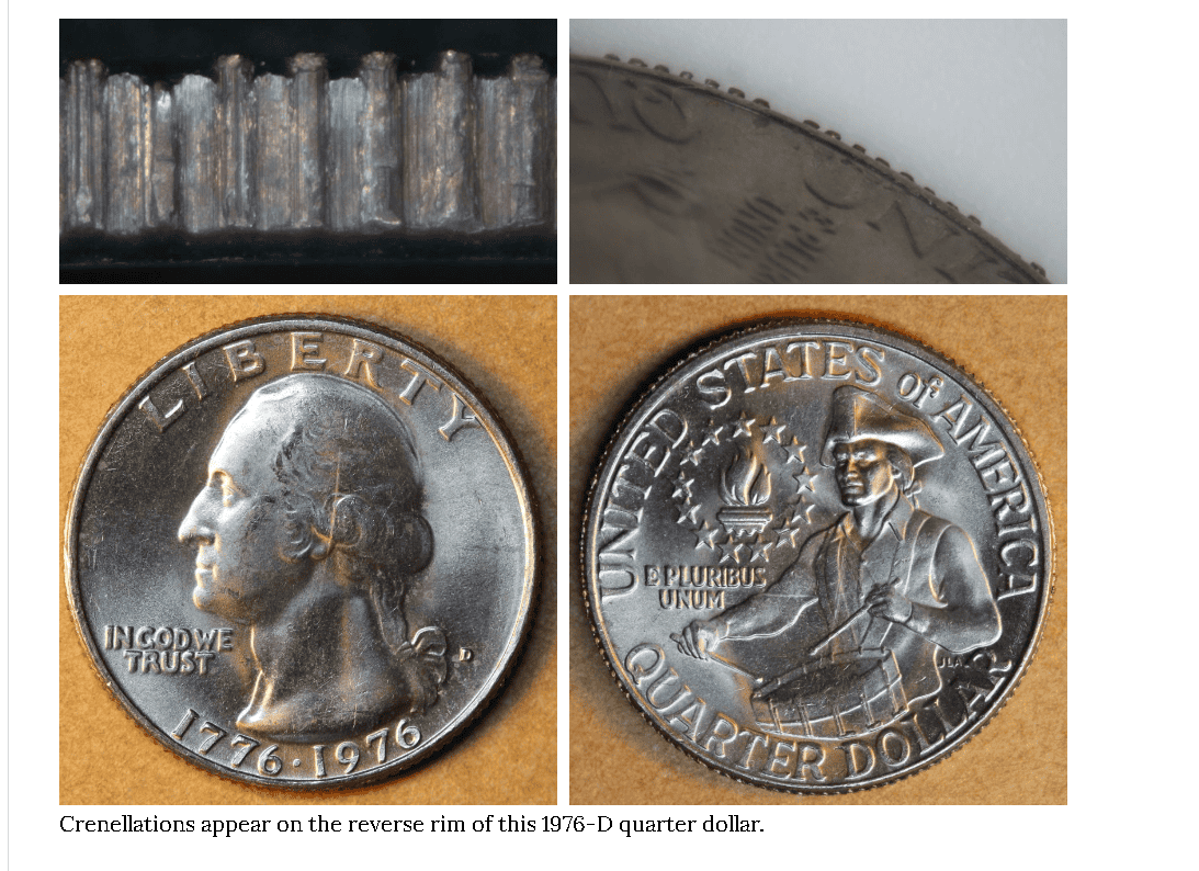 Crenellated rim error on a coin