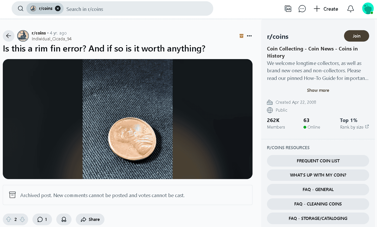 Finned rim coin error example and image I found on Reddit