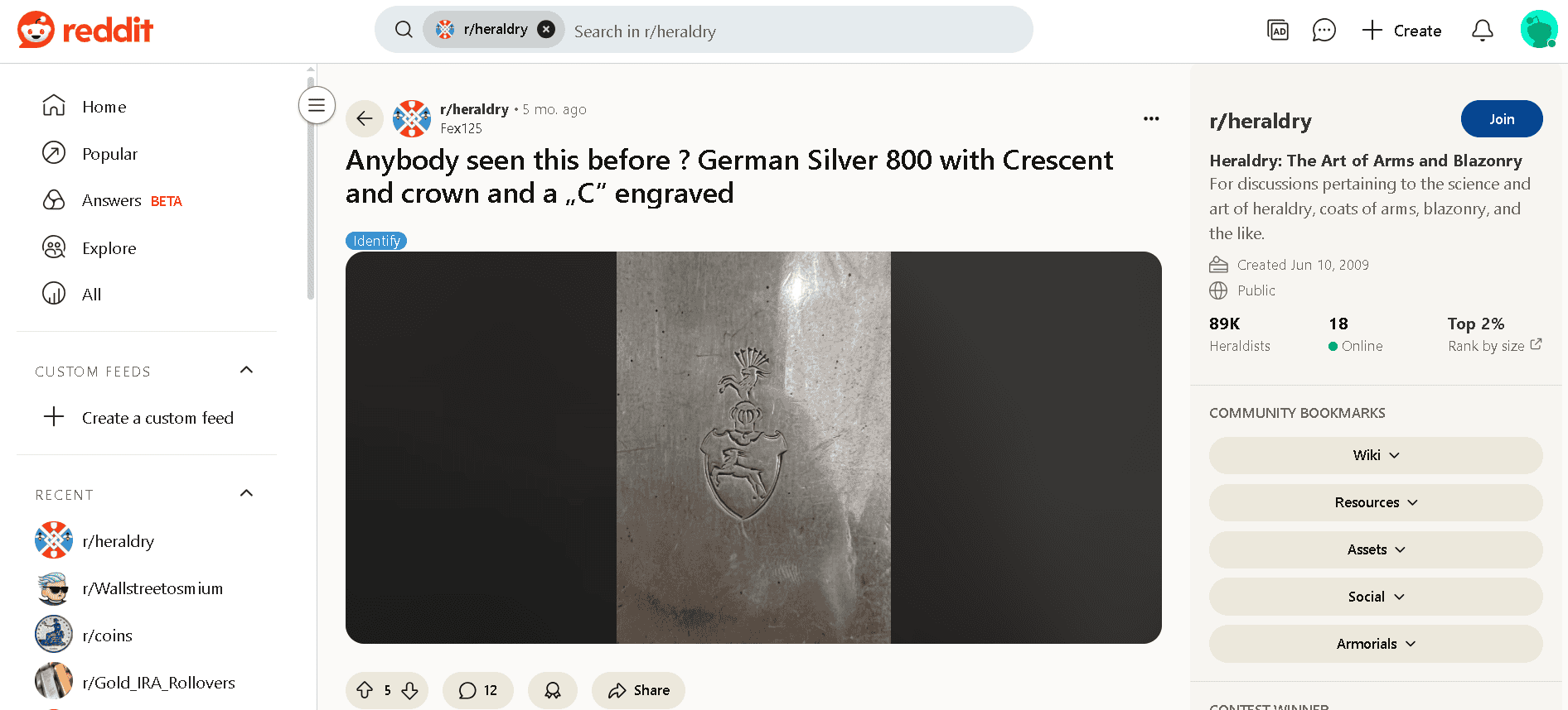 German 800 silver with crescent and crown
