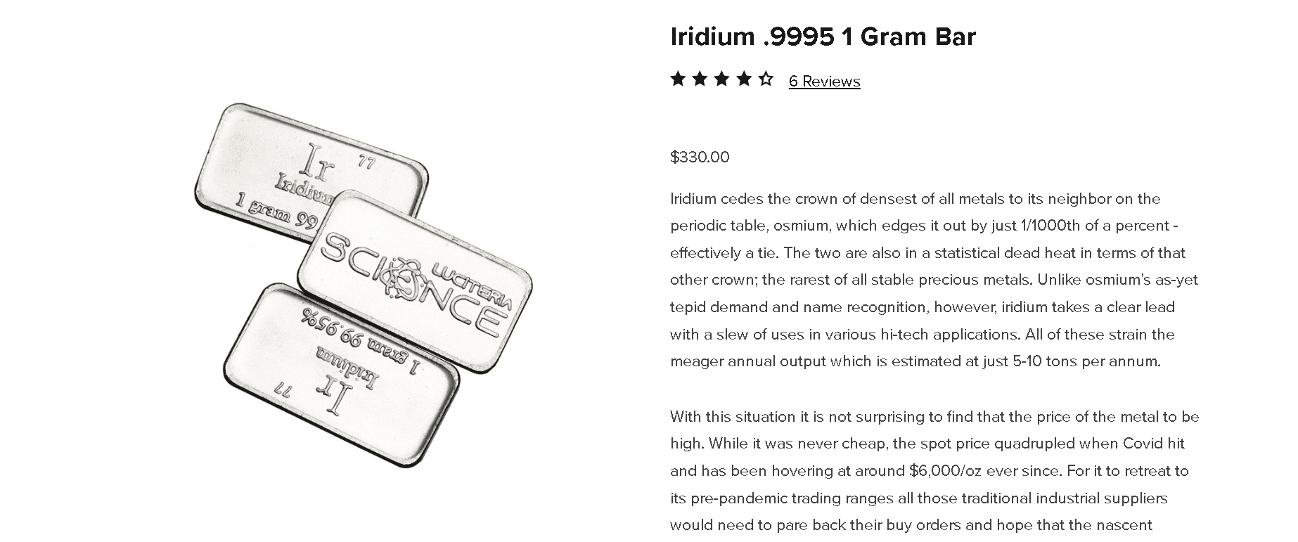 Iridium 1gr bar example