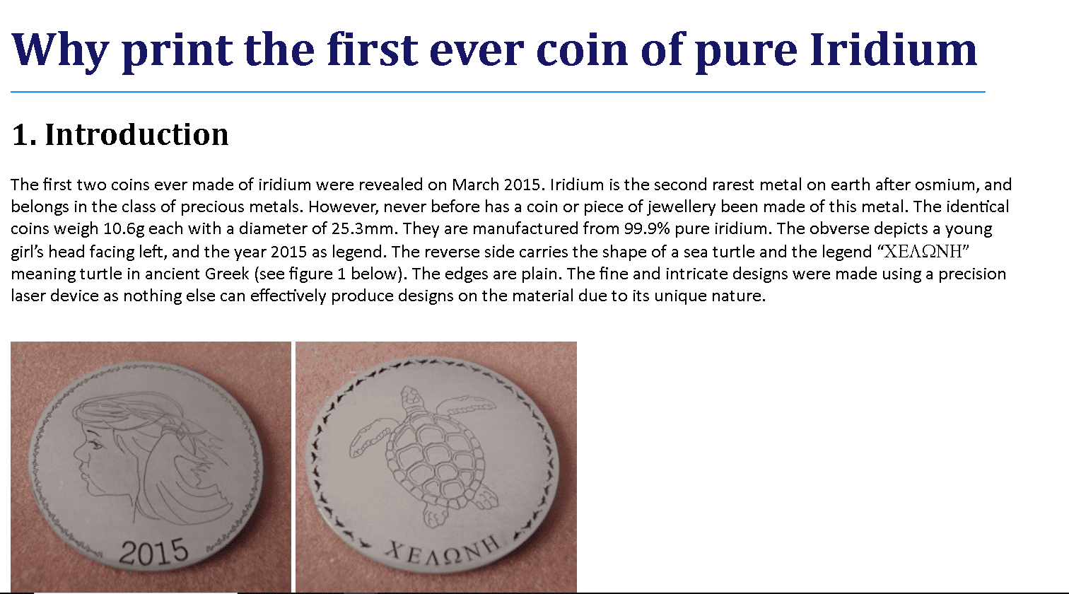 An example of a single iridium coin available on the market An example of a single iridium coin available on the market