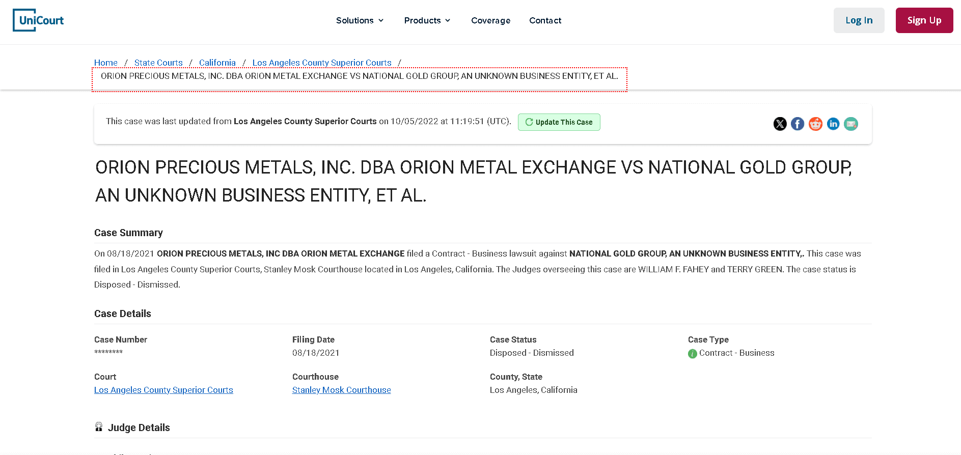 Lawsuit 1- ORION PRECIOUS METALS, INC. DBA ORION METAL EXCHANGE VS NATIONAL GOLD GROUP, AN UNKNOWN BUSINESS ENTITY, ET AL.