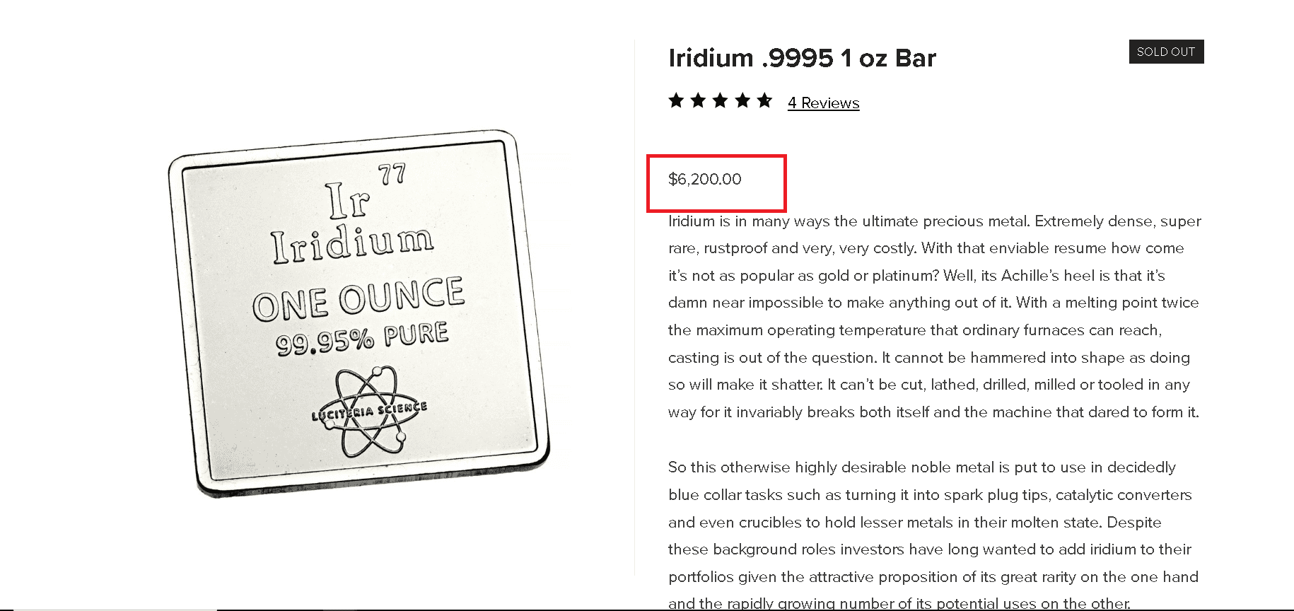 Expensive pure-iridium bar