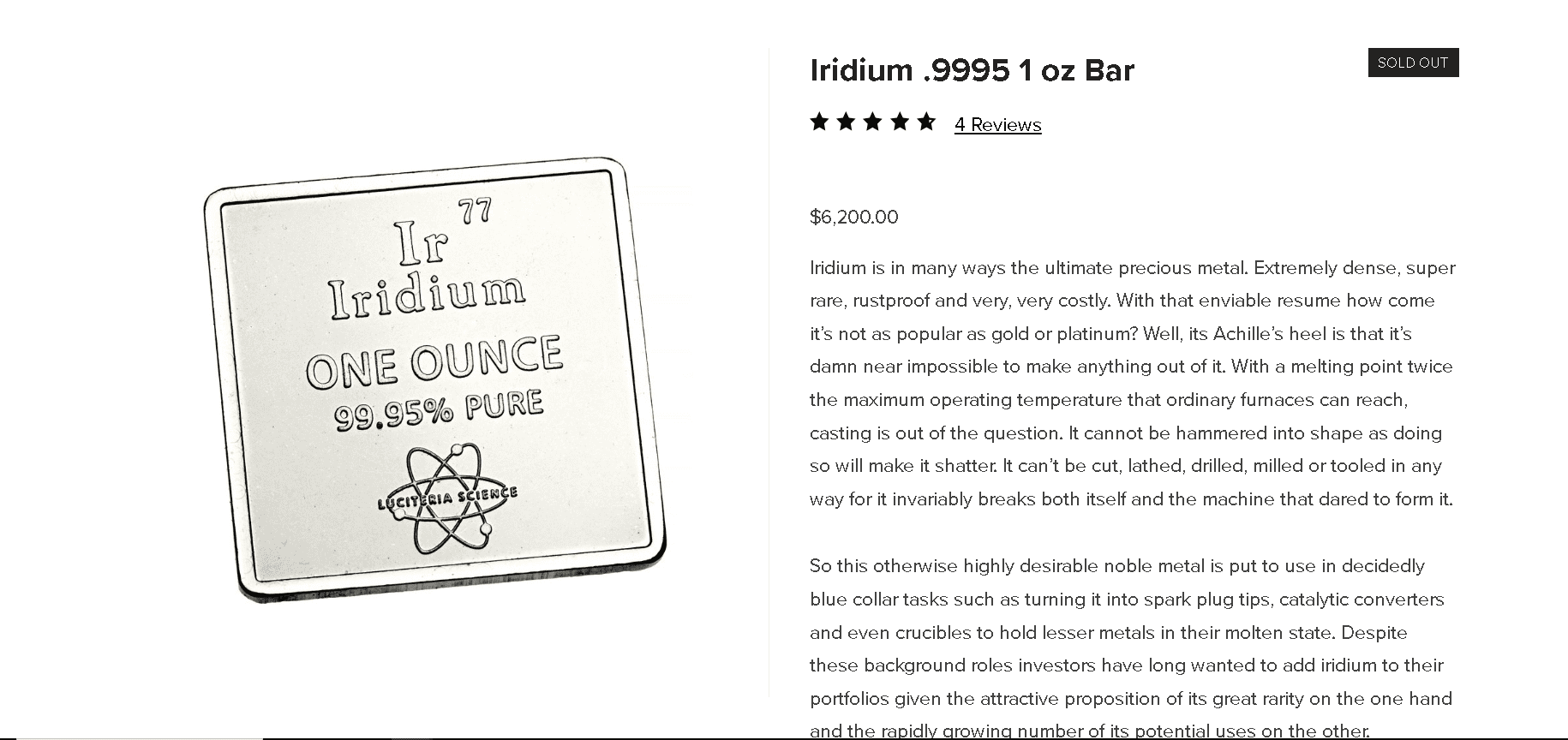 An example of pure iridium bar