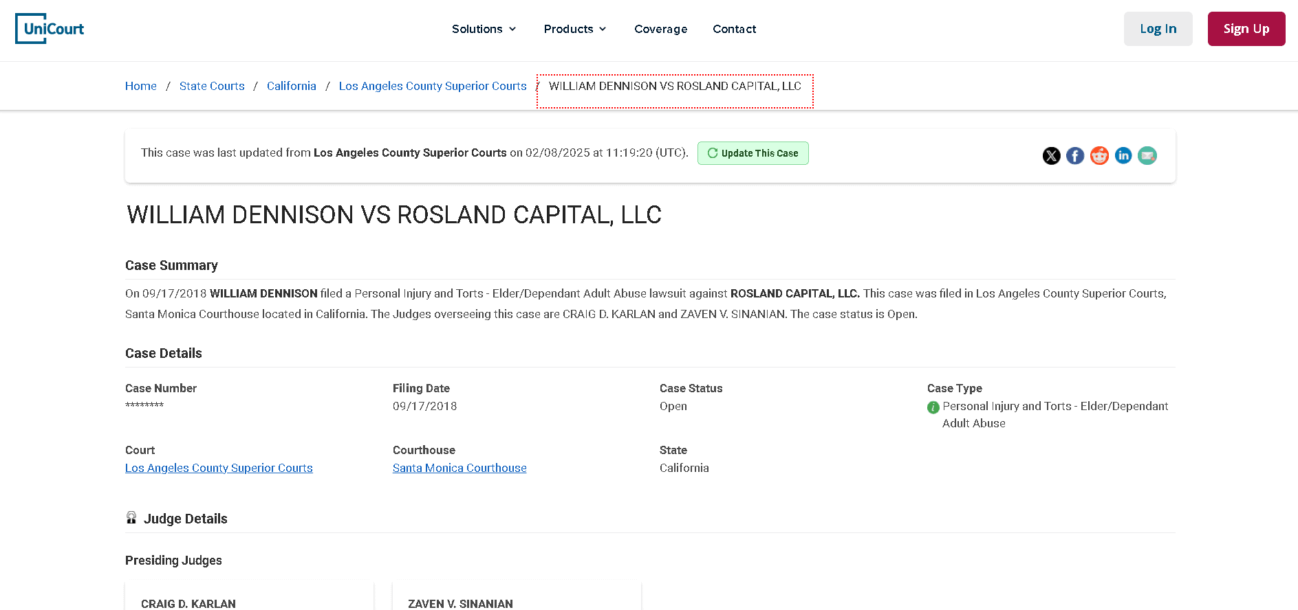 Lawsuit 2- WILLIAM DENNISON VS ROSLAND CAPITAL, LLC Lawsuit 2- WILLIAM DENNISON VS ROSLAND CAPITAL, LLC