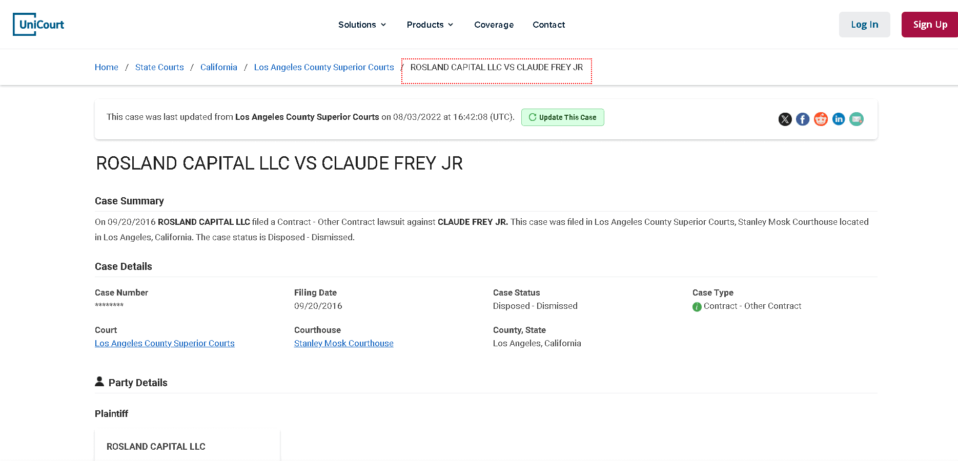 Lawsuit 4- ROSLAND CAPITAL LLC VS CLAUDE FREY JR Lawsuit 4- ROSLAND CAPITAL LLC VS CLAUDE FREY JR