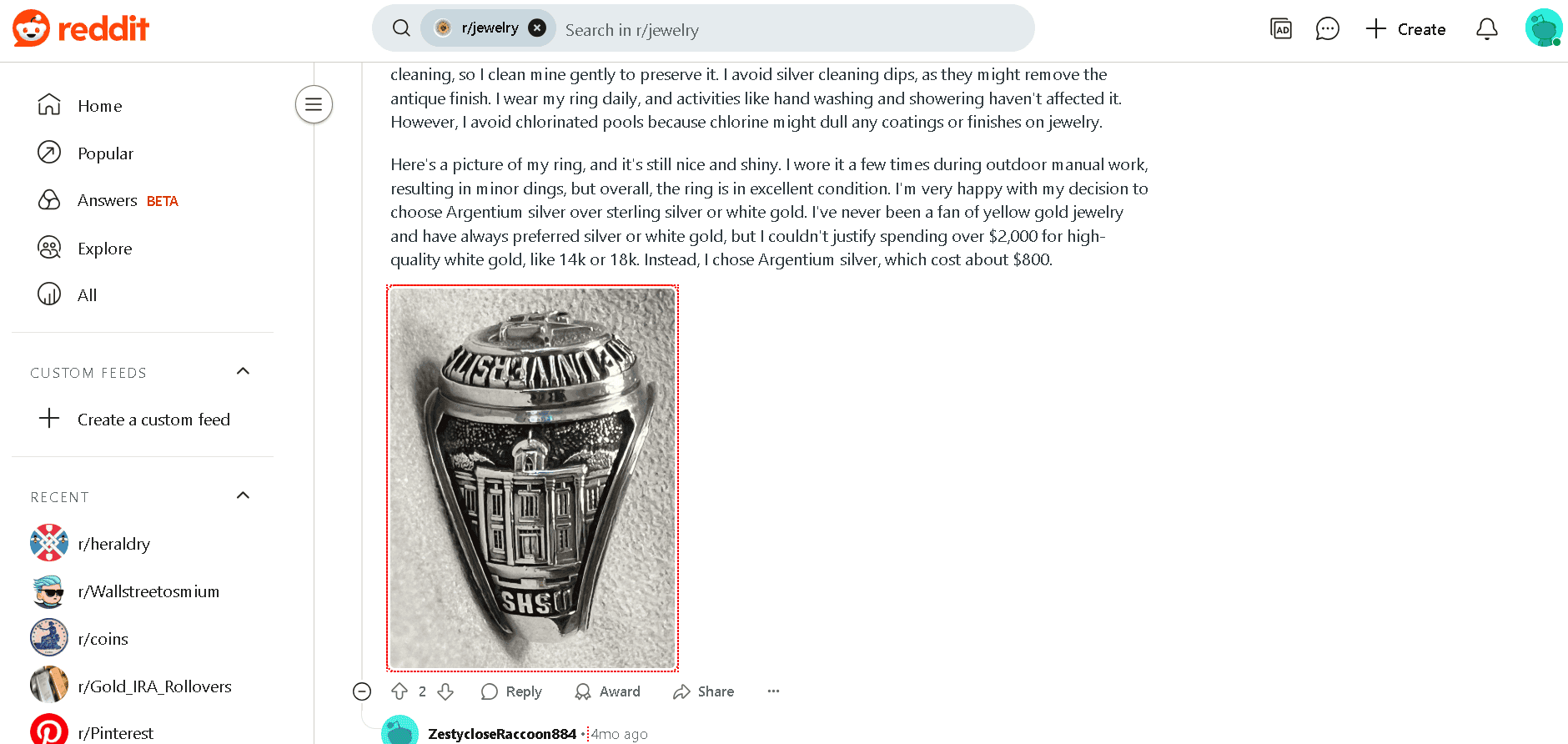 Silver Argentium jewelry example