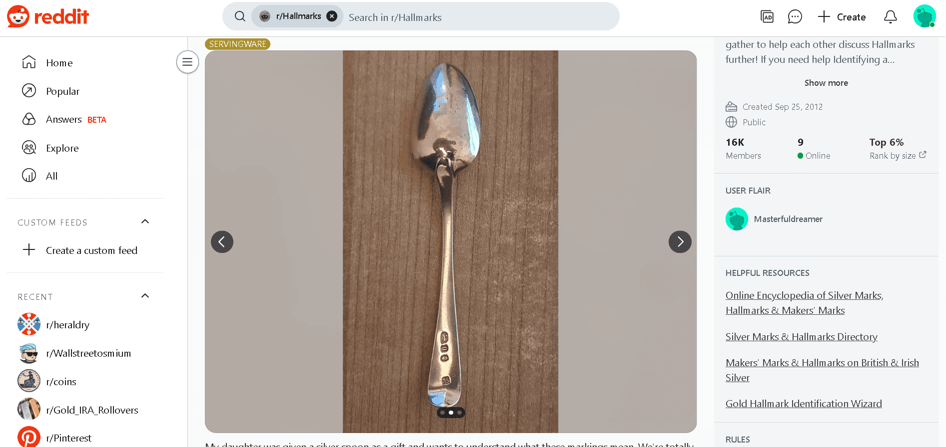 Silver spoon made from 958 silver (Britannia silver)