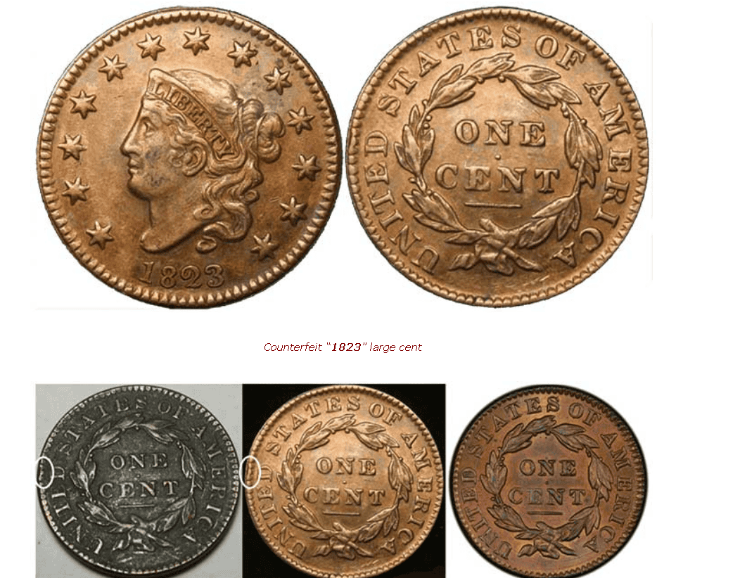 Struck counterfeit coins examples