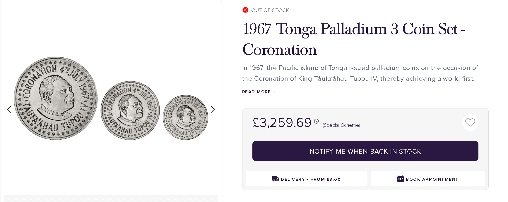 Palladium coins from Tonga have ruthenium added to them