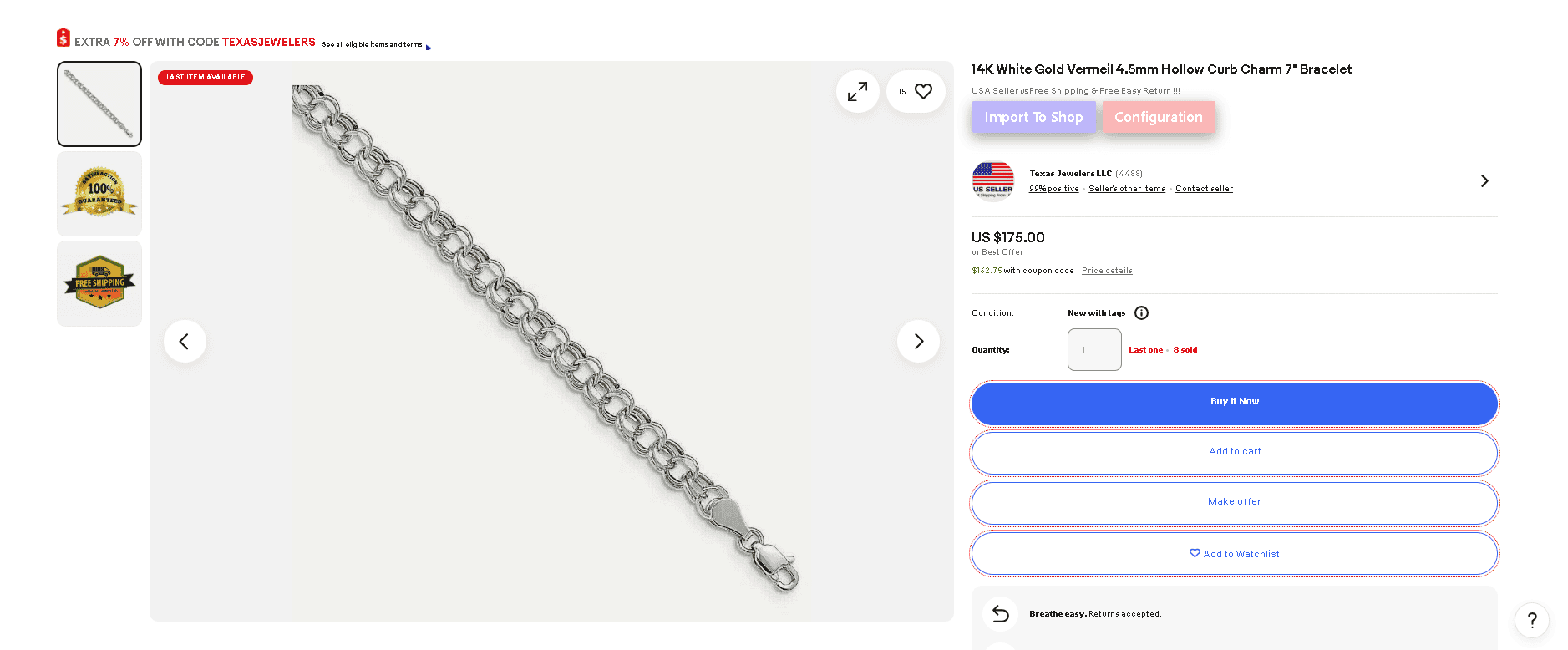 14k white gold vermeil bracelet