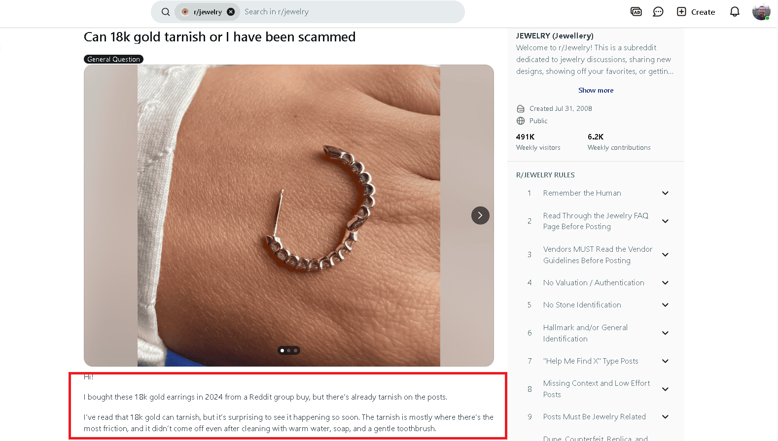 18k gold tarnishes and isn't immune to that effect. 18k gold tarnishes and isn't immune to that effect.
