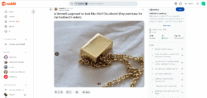 Tarnished 14k gold vermeil example