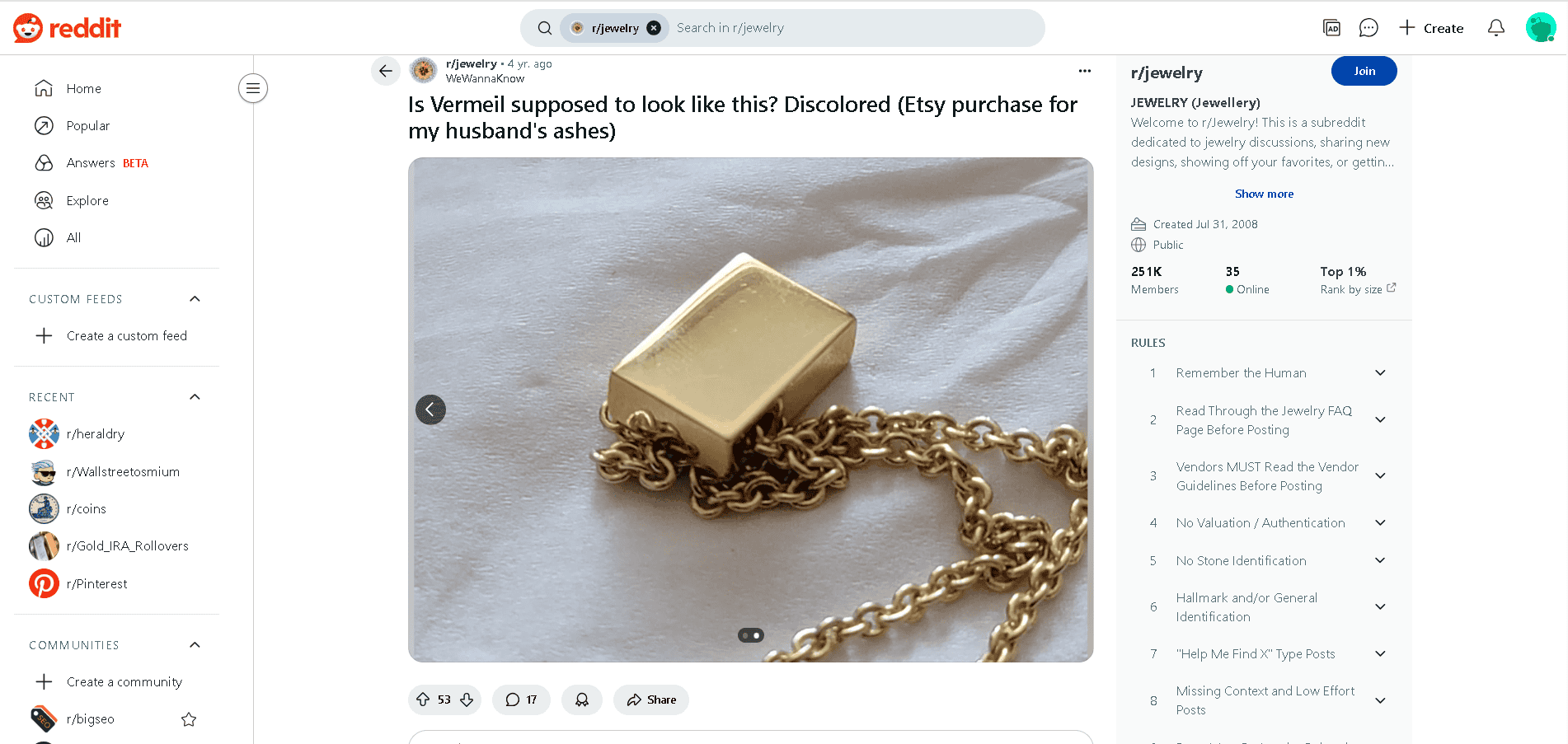 22k gold vermeil jewelry example