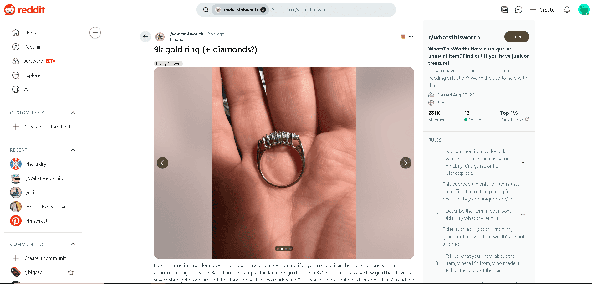 9k gold-plated ring