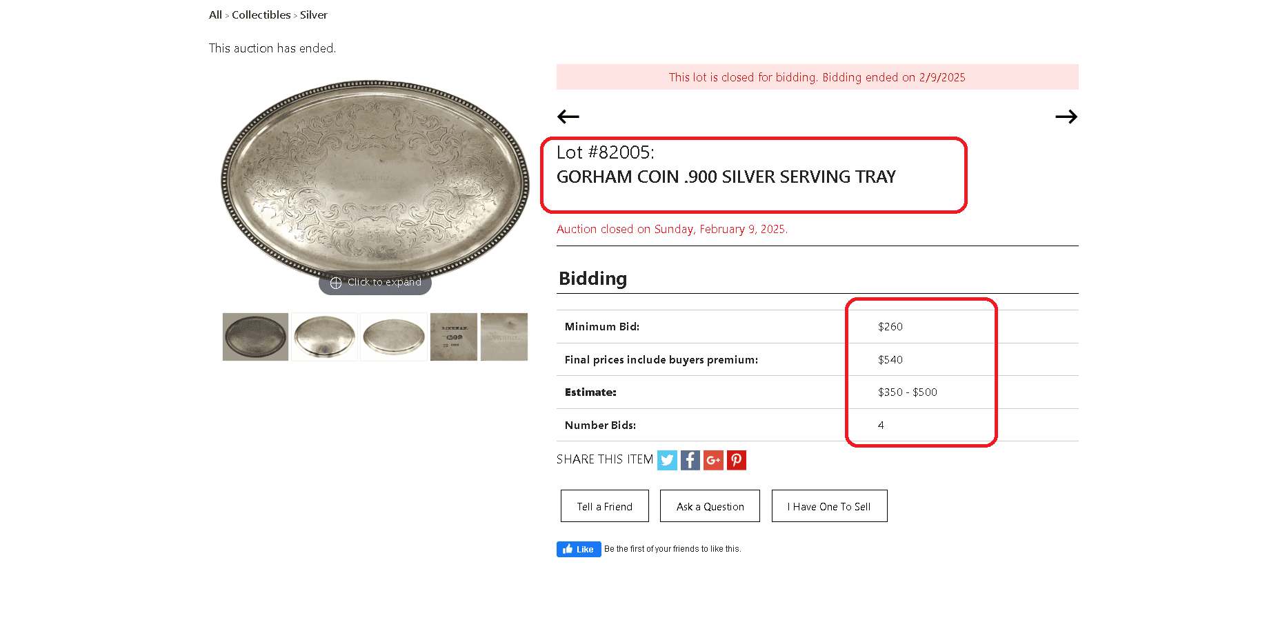 Coin silver (.900) item value achieved at an auction example 2 Coin silver (.900) item value achieved at an auction example 2