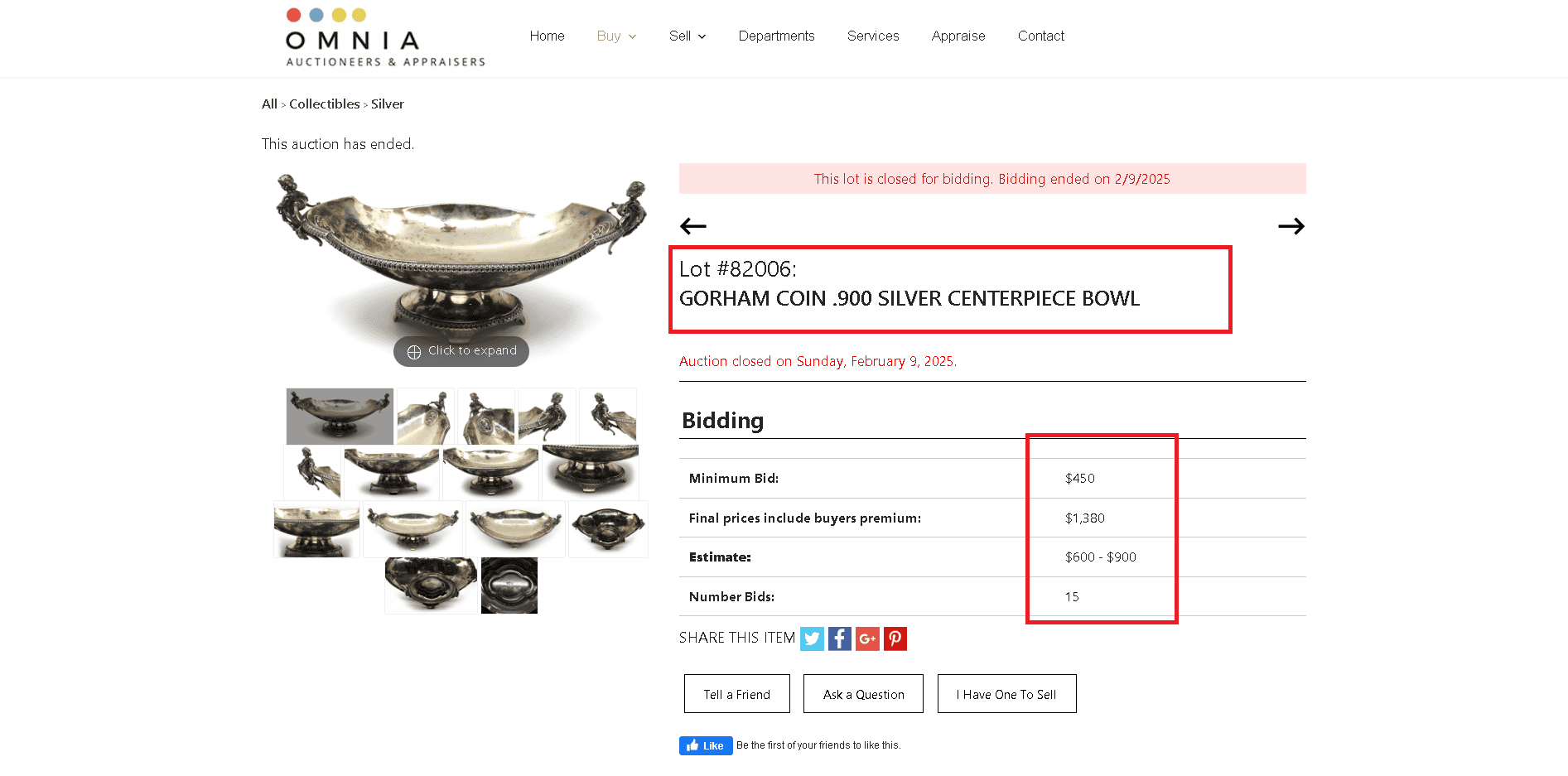 Coin silver (.900) item value achieved at an auction example 1 Coin silver (.900) item value achieved at an auction example 1