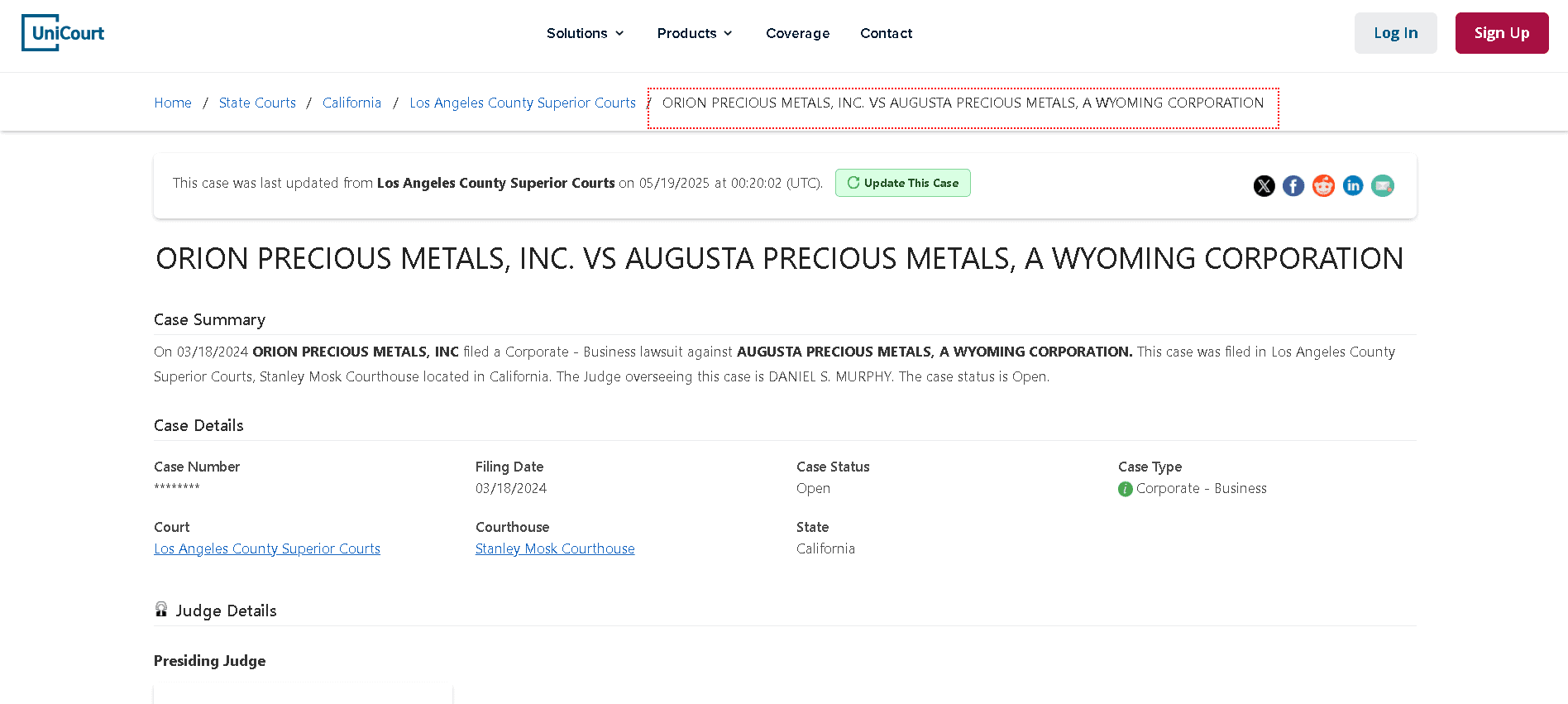 Lawsuit 1- ORION PRECIOUS METALS, INC. VS AUGUSTA PRECIOUS METALS, A WYOMING CORPORATION
