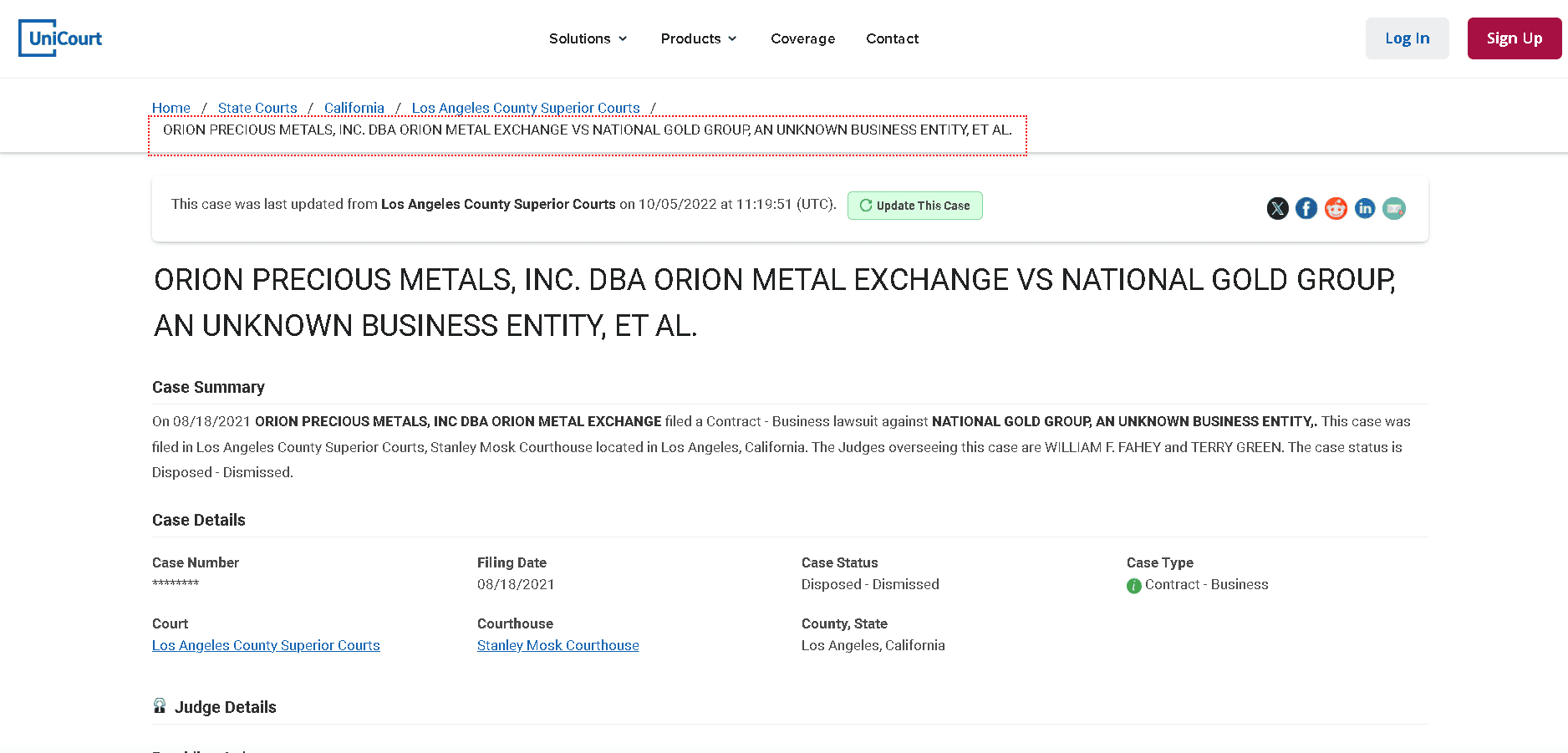 Lawsuit 2- ORION PRECIOUS METALS, INC. DBA ORION METAL EXCHANGE VS NATIONAL GOLD GROUP, AN UNKNOWN BUSINESS ENTITY, ET AL.