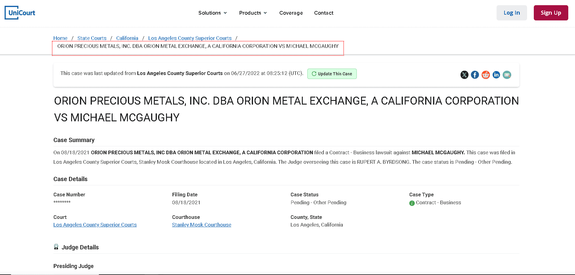 Lawsuit 3- ORION PRECIOUS METALS, INC. DBA ORION METAL EXCHANGE, A CALIFORNIA CORPORATION VS MICHAEL MCGAUGHY