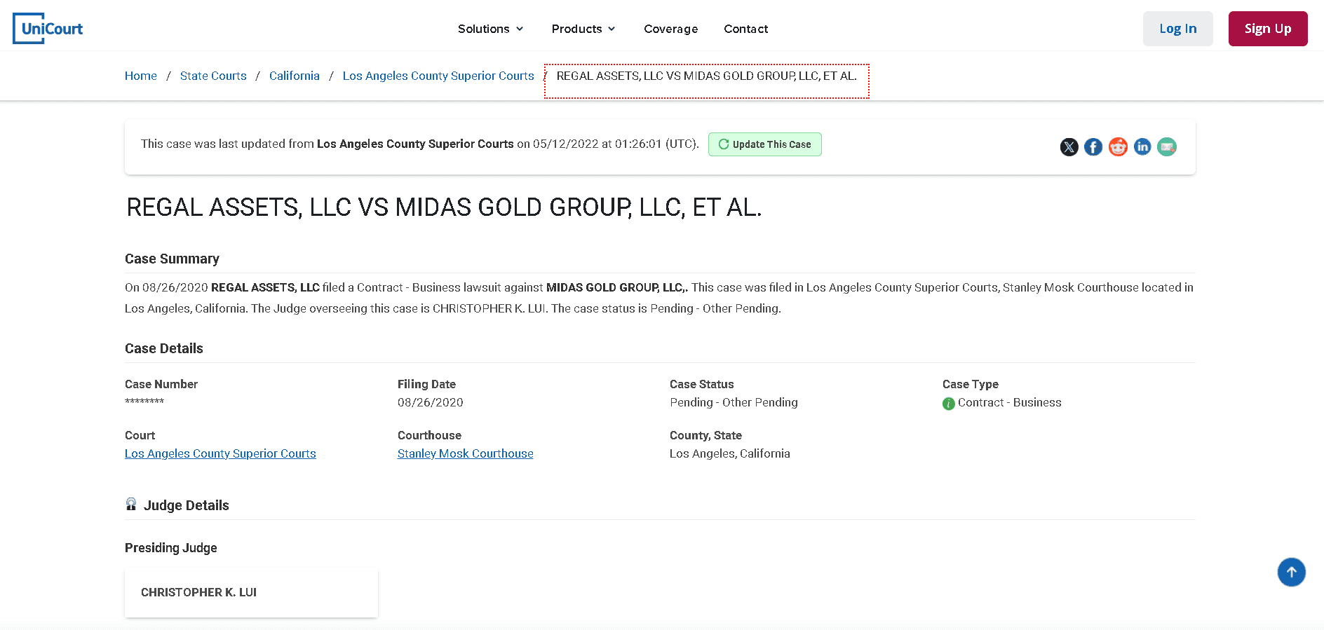 Lawsuit 2- REGAL ASSETS, LLC VS MIDAS GOLD GROUP, LLC, ET AL.