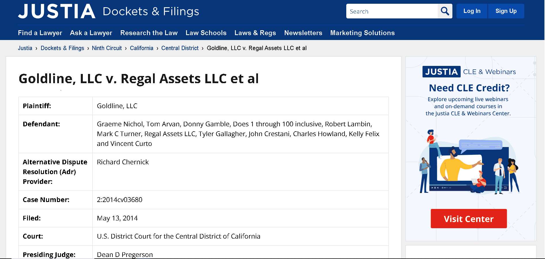 Lawsuit 3- Goldline, LLC v. Regal Assets LLC et al