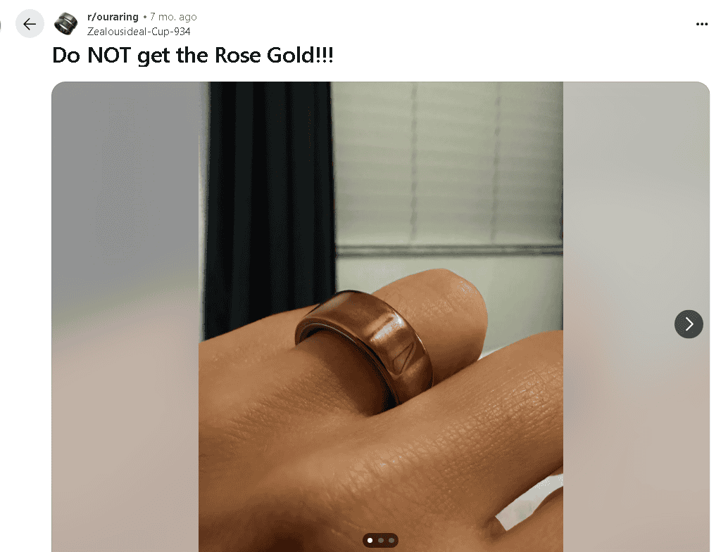 Rose gold oura ring patina