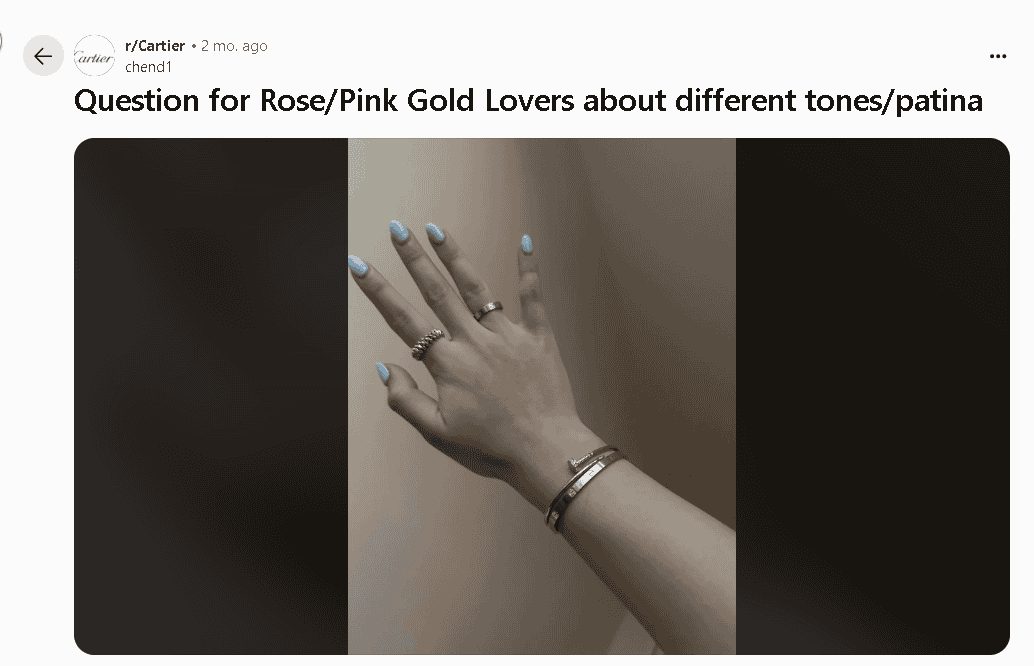 Rose gold bracelet patina example
