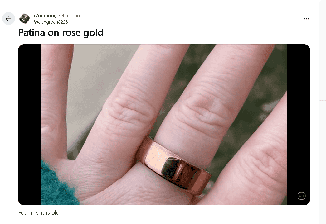 Rose gold patina on an oura ring example