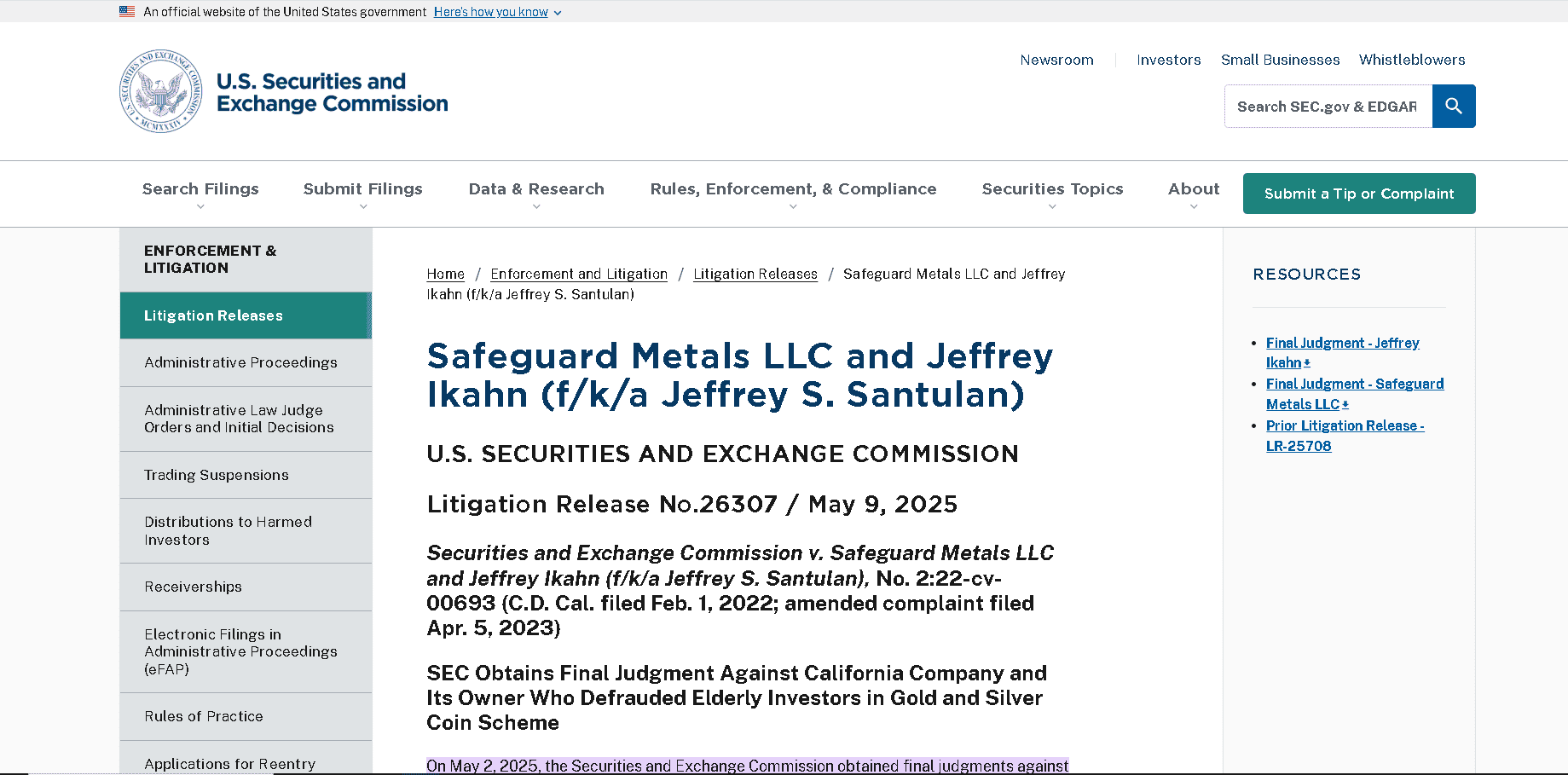 Safeguard Metals lawsuit 1