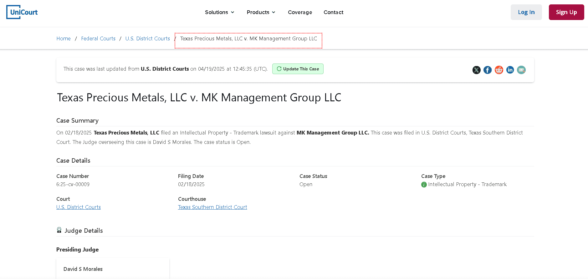 Lawsuit 1- Texas Precious Metals, LLC v. MK Management Group LLC