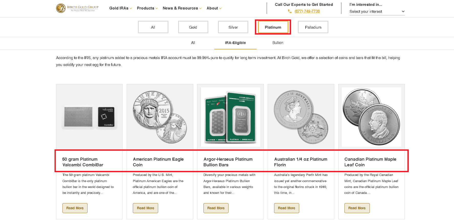 Birch Gold Group platinum products