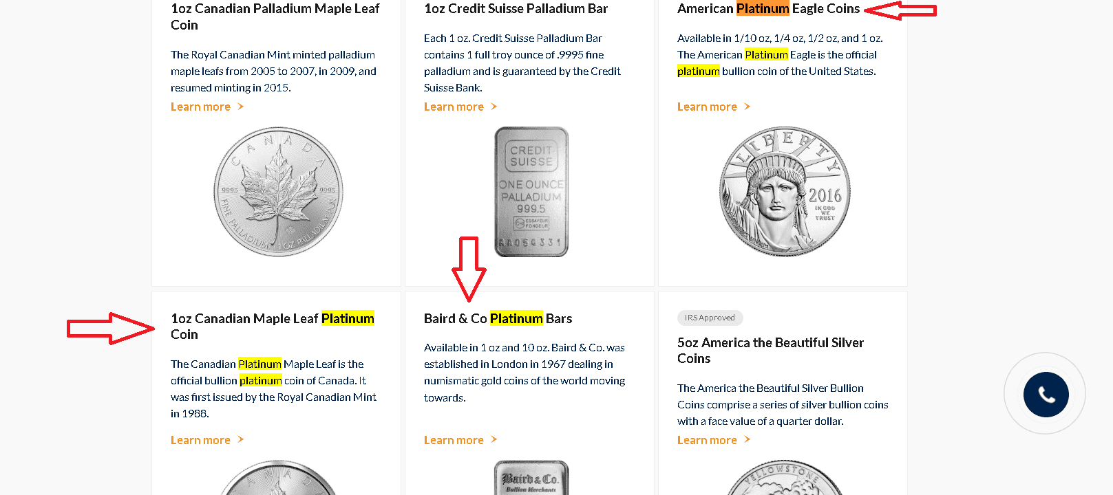 Only a handful of platinum products available at Noble Gold IRA Investments