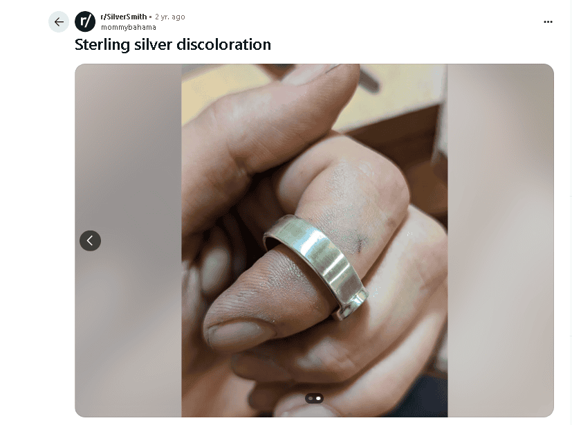 green sterling silver patina staining green human skin.