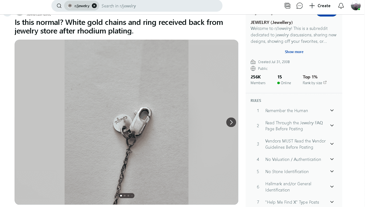 White gold jewelry patina example 2