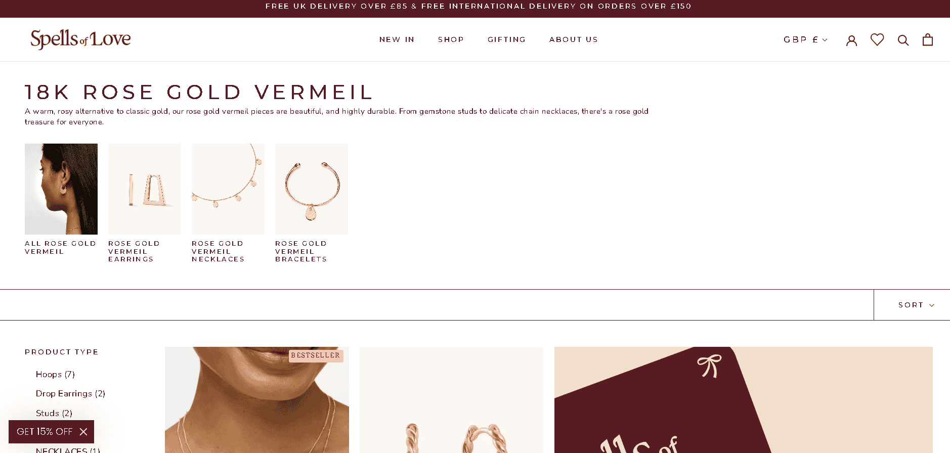Rose gold vermeil jewelry collection Rose gold vermeil jewelry collection