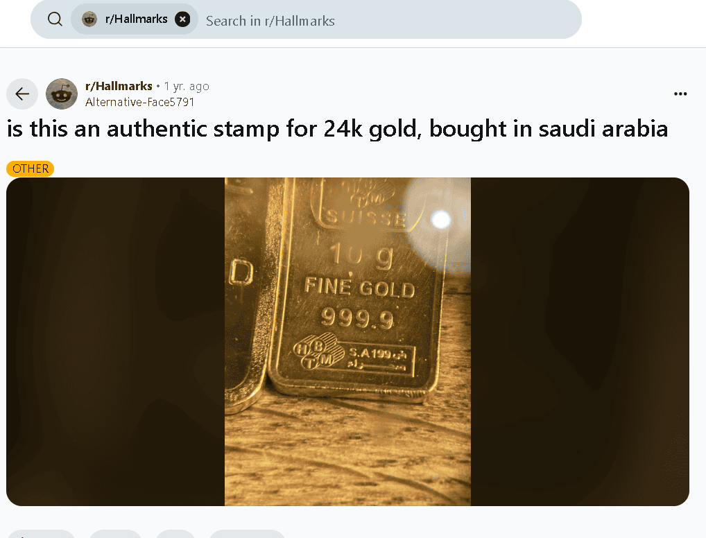 The hallmark for 24k gold is typically either a "999" stamp, or "999.9" indicating 99.9% or 99.99% pure gold.