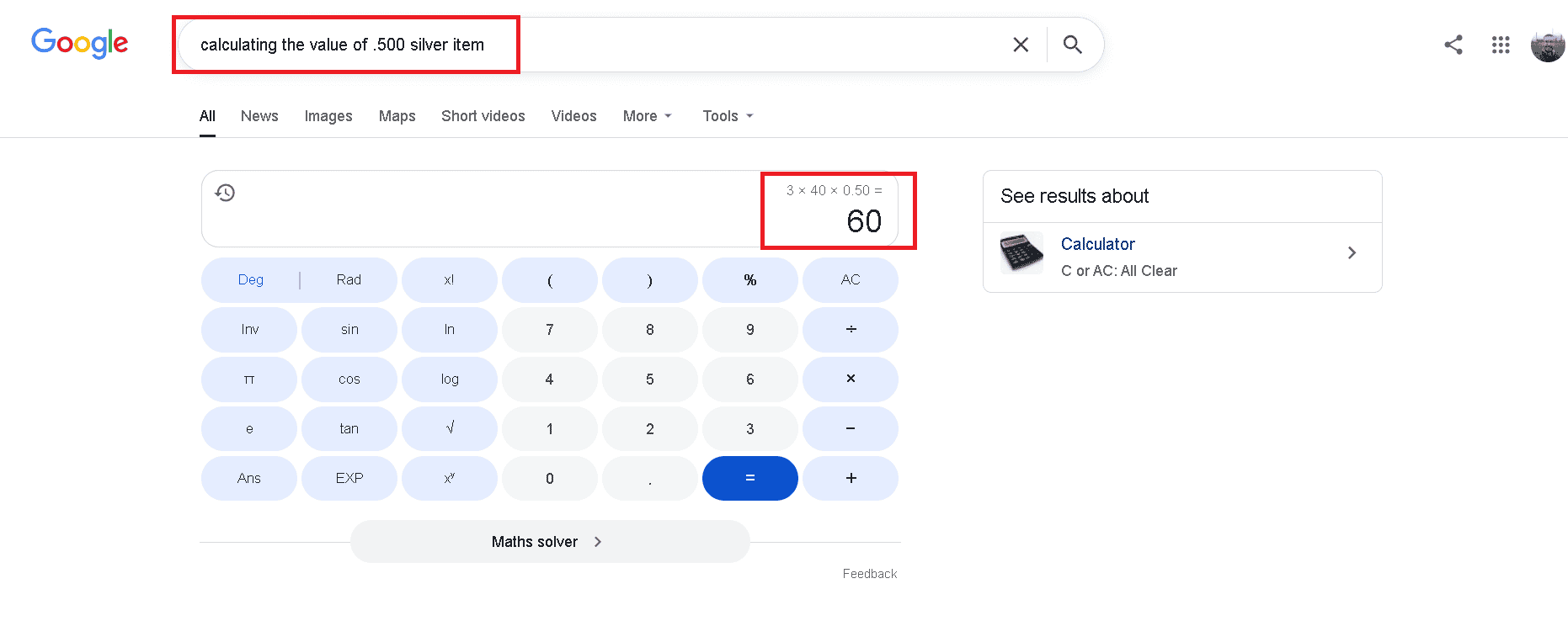 Calculating the value of 500 silver item Calculating the value of 500 silver item