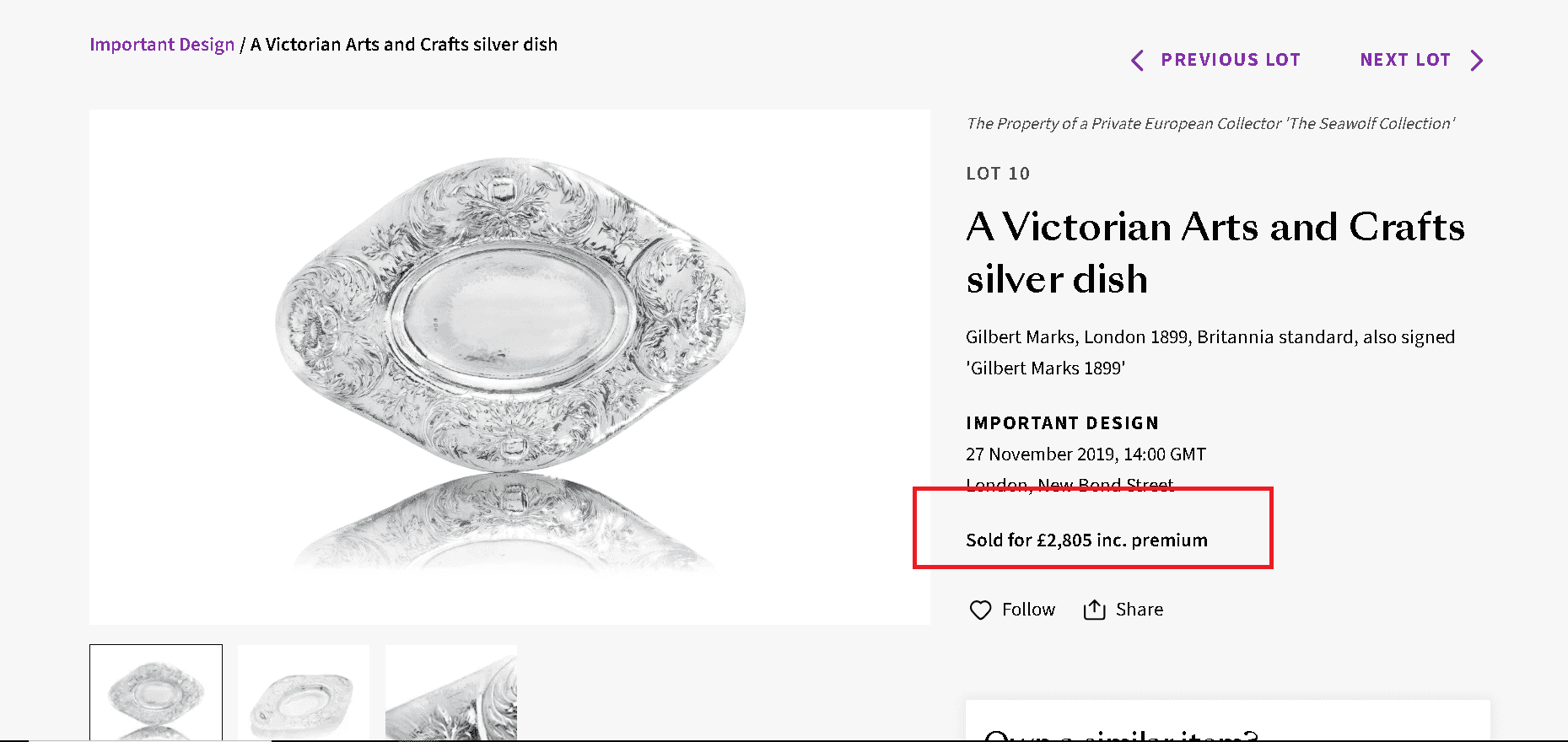 .958 Britannia silver value achieved at an auction example 2