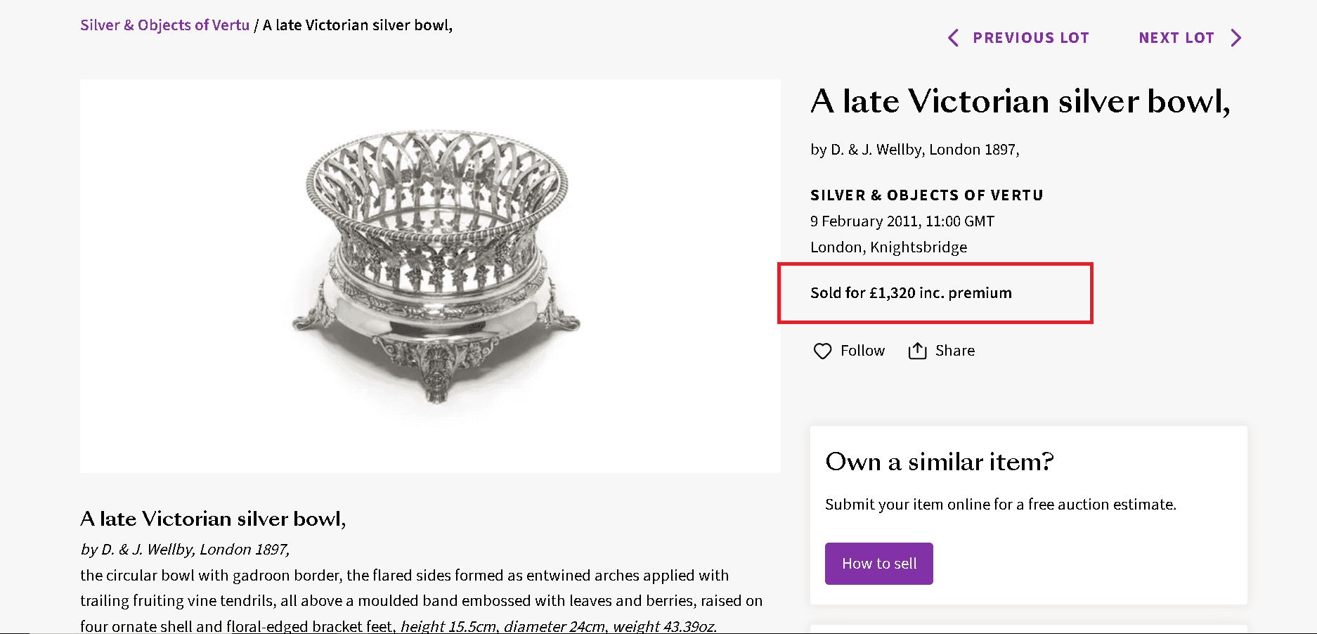 .958 Britannia silver value achieved at an auction example 1