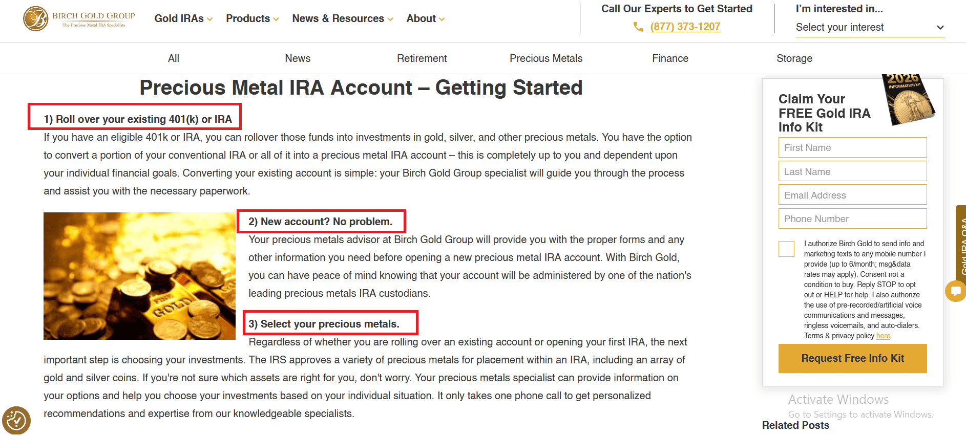 Birch Gold Group opening a gold IRA process.