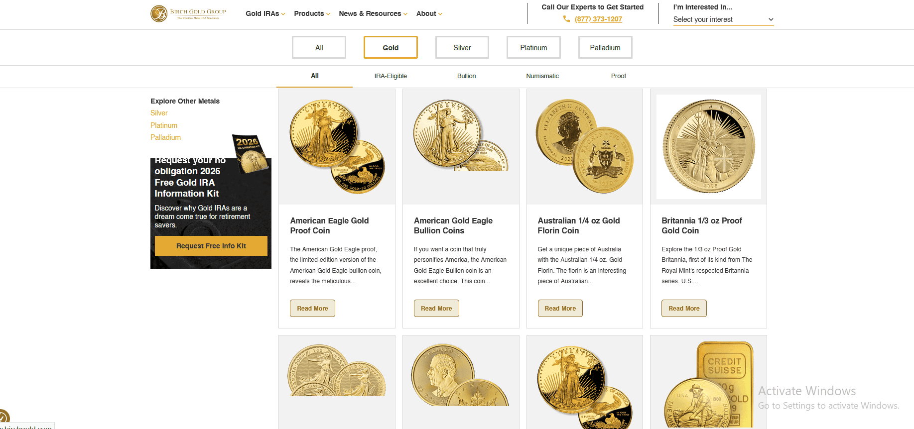 Birch Gold Group sells gold coins, rounds and bars.