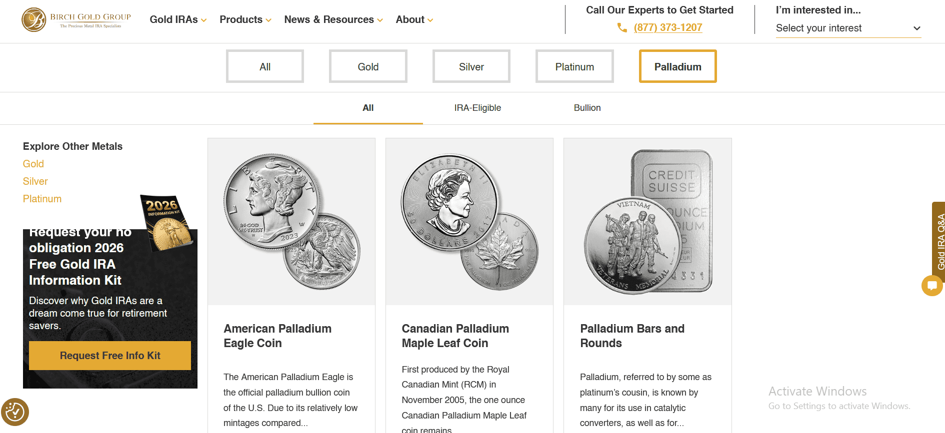 Birch Gold Group sells palladium coins and bars.
