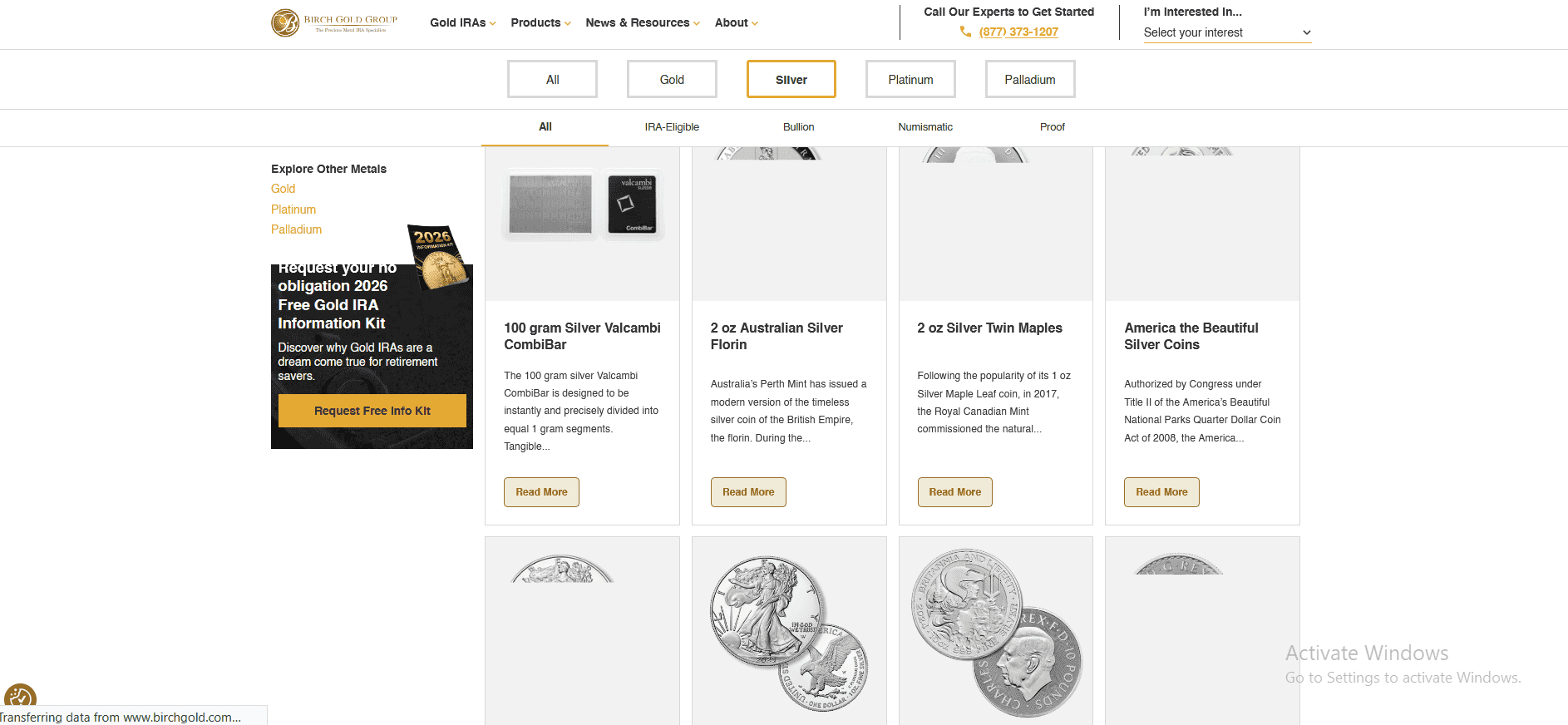 Birch Gold Group sells silver coins, rounds and bars.