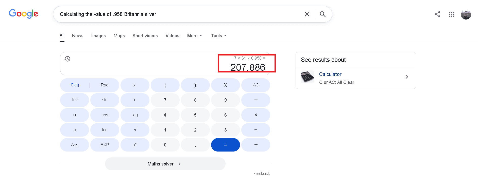 Calculating the melt value of .958 Britannia silver 