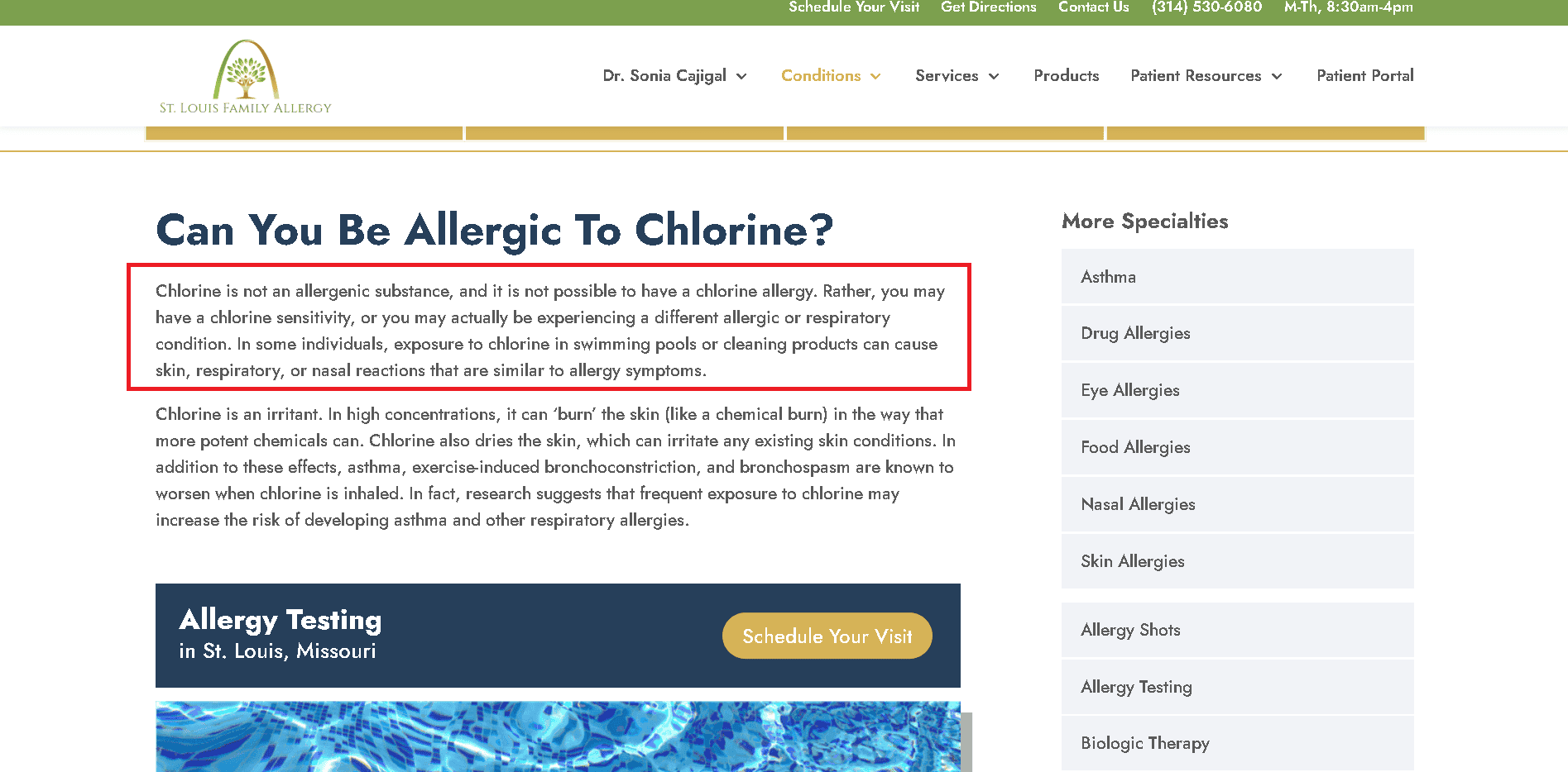 Chlorine isn't an allergen, it's an irritant.