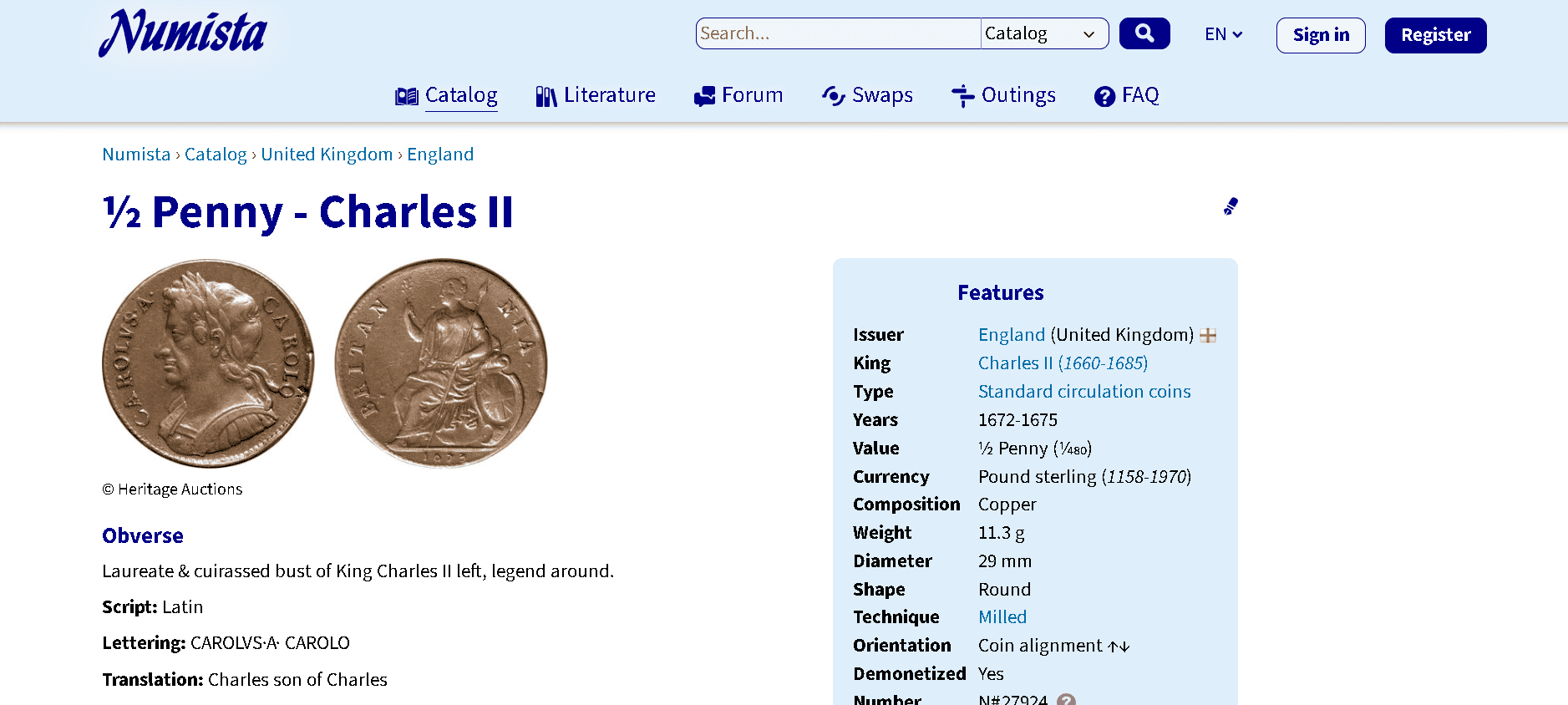 First minted coin with exergue in the United Kingdom