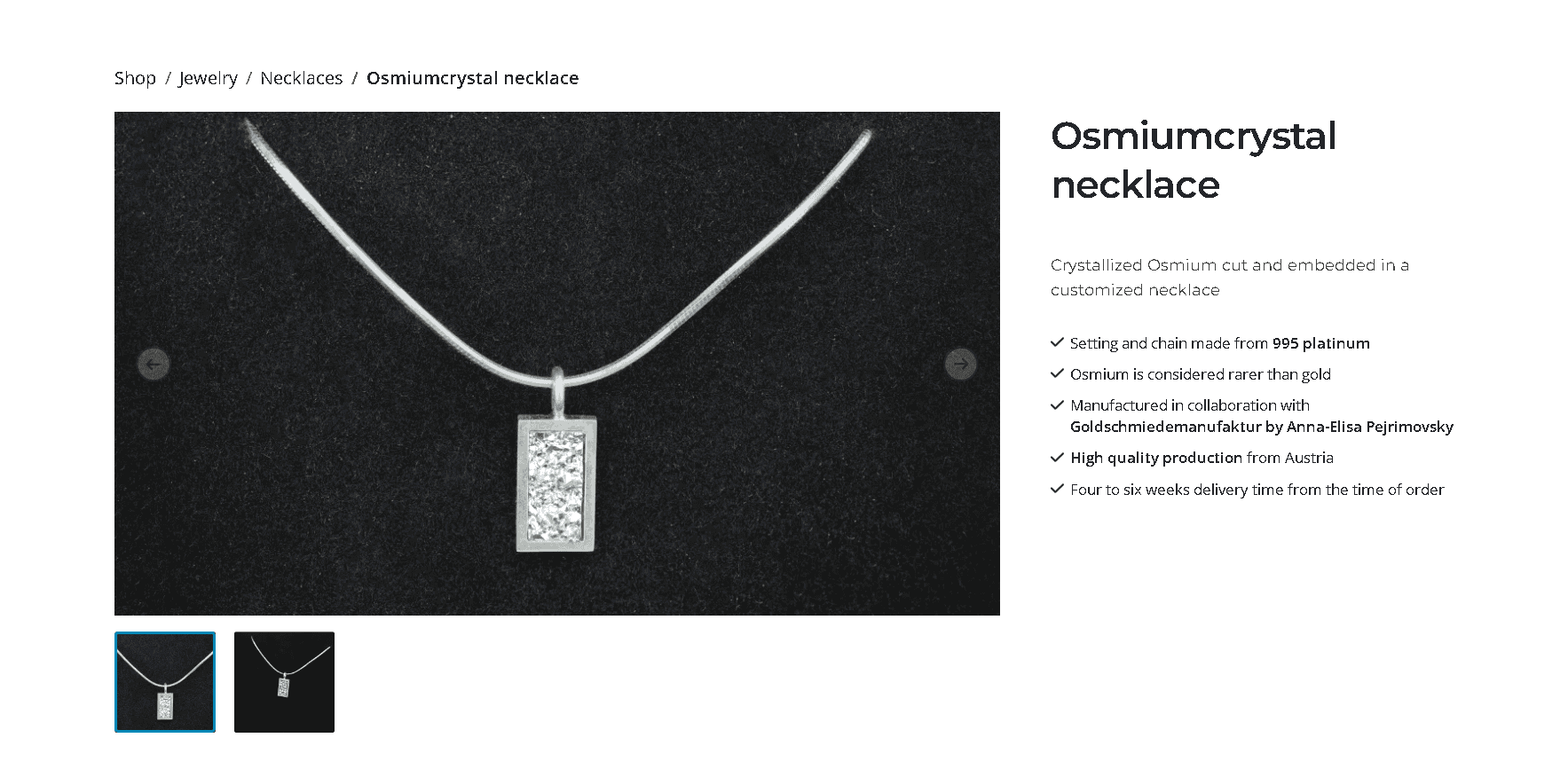 Osmium solid crystals necklace