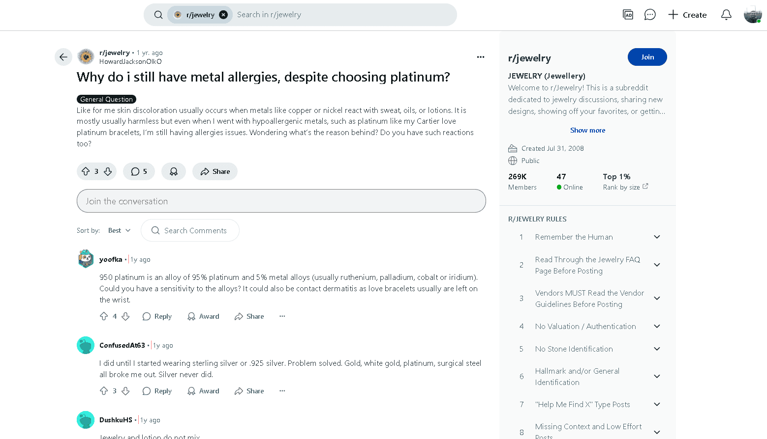 Allergy to Platinum Iridium ring example