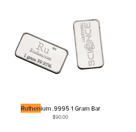 Example of a pure ruthenium bar (1gr bar). Example of a pure ruthenium bar (1gr bar).